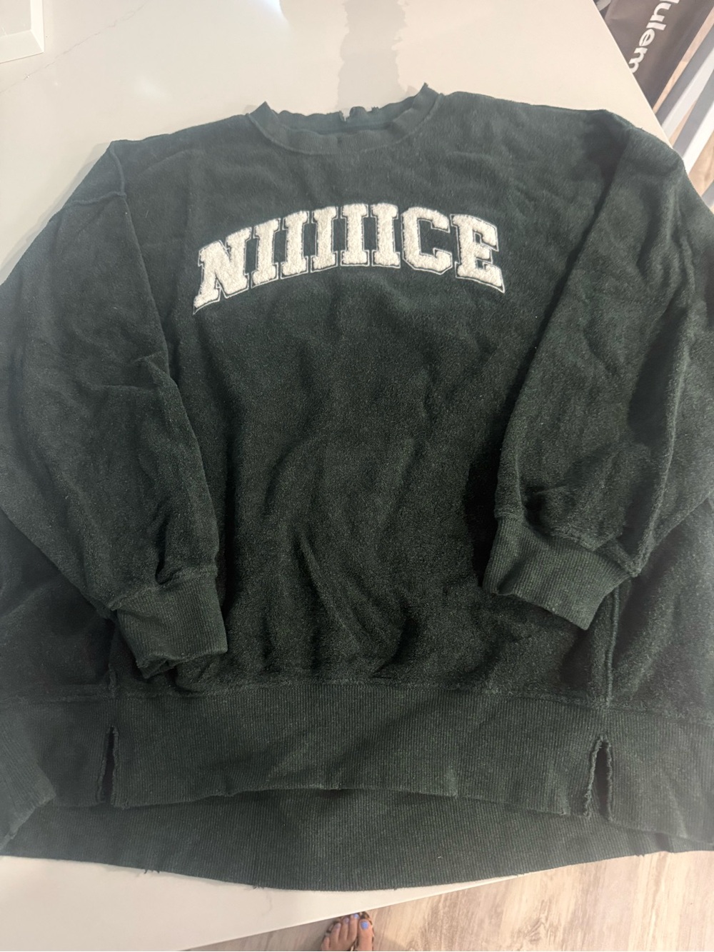 Aerie Hunter green Crewneck Sweater with White Embroidered Logo